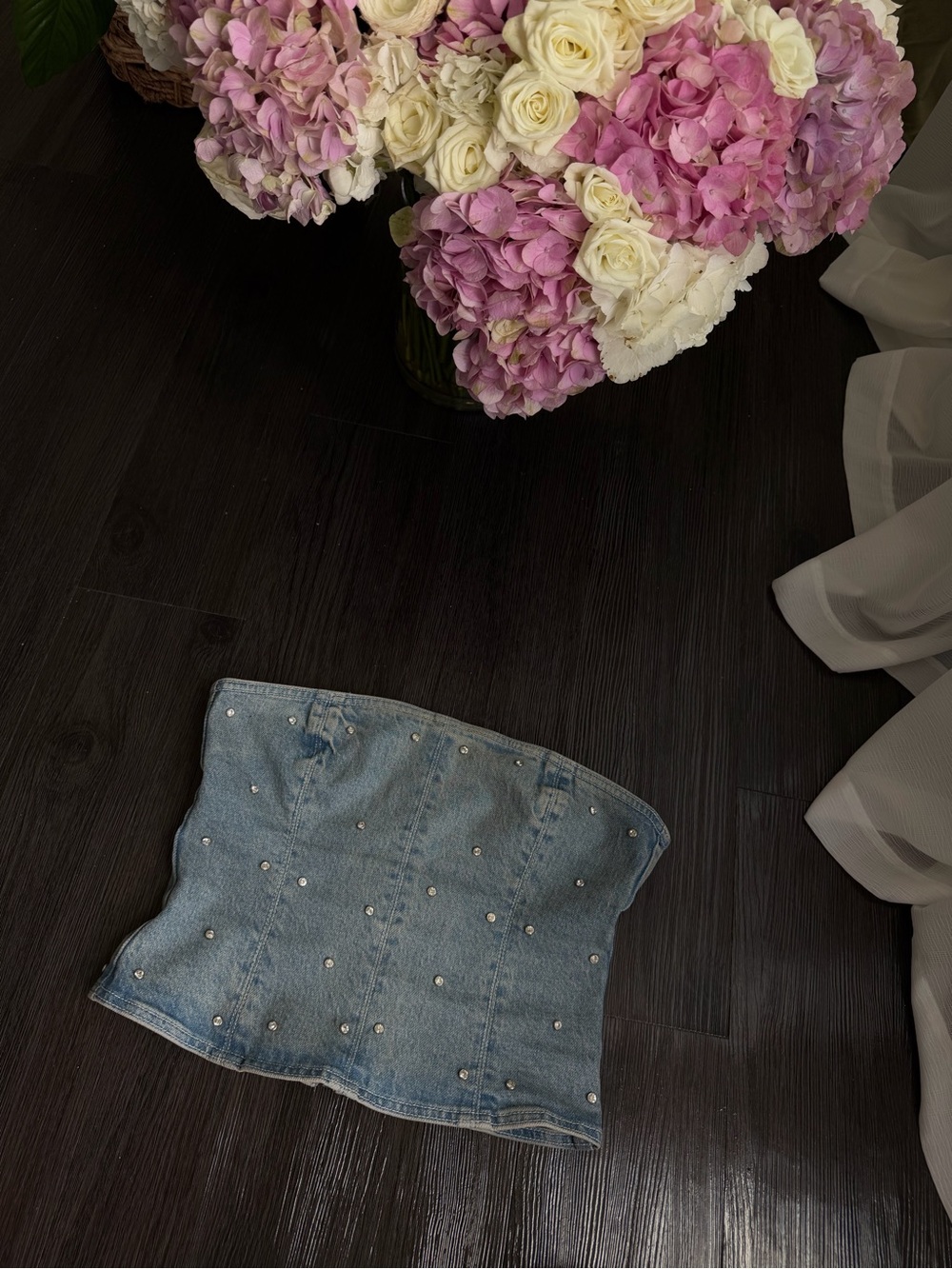 Zara Light Blue Studded Denim Tube Top